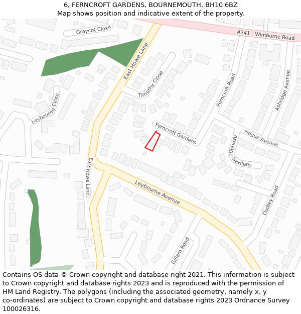 6, FERNCROFT GARDENS, BOURNEMOUTH, BH10 6BZ: Location map and indicative extent of plot