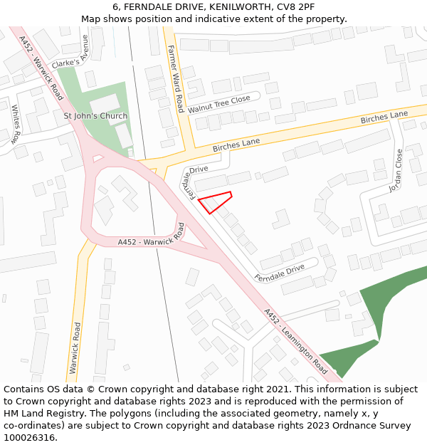 6, FERNDALE DRIVE, KENILWORTH, CV8 2PF: Location map and indicative extent of plot