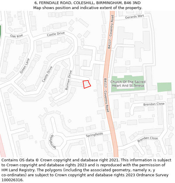 6, FERNDALE ROAD, COLESHILL, BIRMINGHAM, B46 3ND: Location map and indicative extent of plot