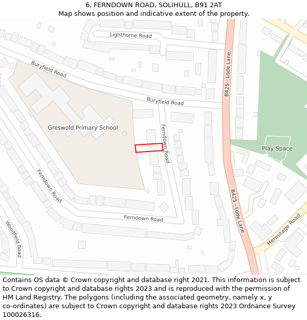 6, FERNDOWN ROAD, SOLIHULL, B91 2AT: Location map and indicative extent of plot