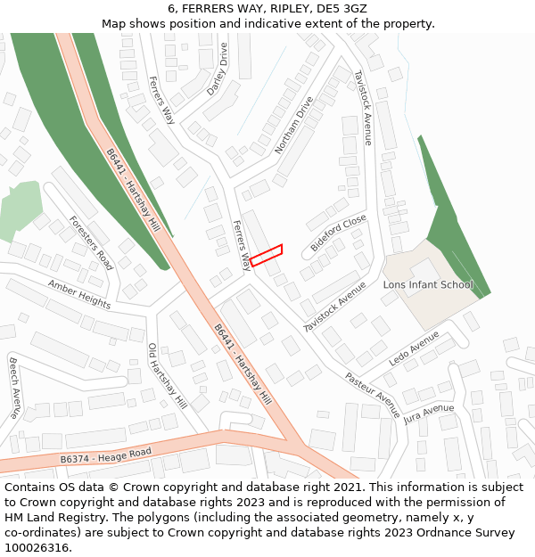 6, FERRERS WAY, RIPLEY, DE5 3GZ: Location map and indicative extent of plot