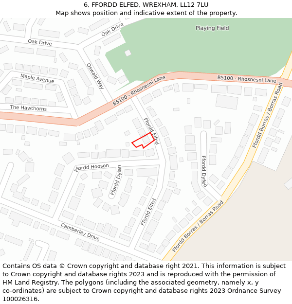 6, FFORDD ELFED, WREXHAM, LL12 7LU: Location map and indicative extent of plot