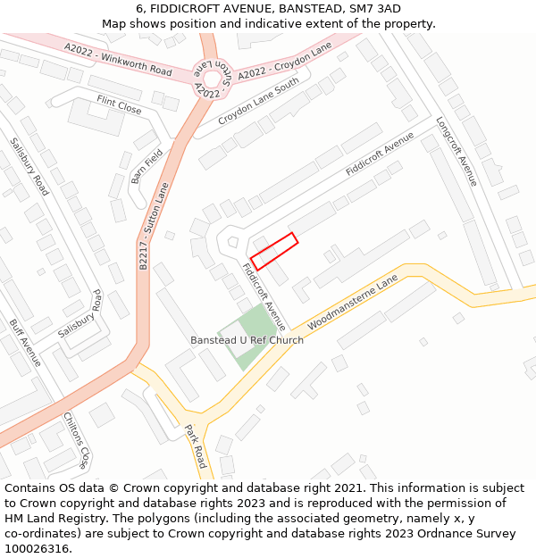 6, FIDDICROFT AVENUE, BANSTEAD, SM7 3AD: Location map and indicative extent of plot