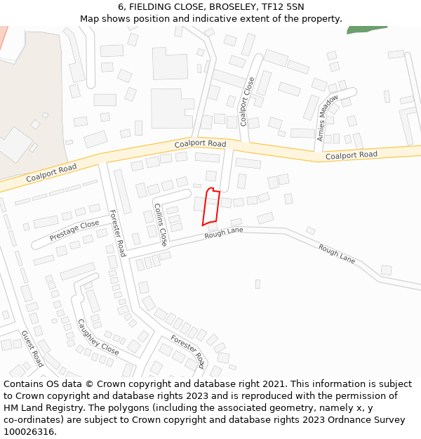 6, FIELDING CLOSE, BROSELEY, TF12 5SN: Location map and indicative extent of plot