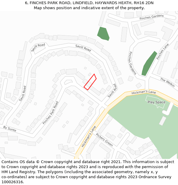 6, FINCHES PARK ROAD, LINDFIELD, HAYWARDS HEATH, RH16 2DN: Location map and indicative extent of plot