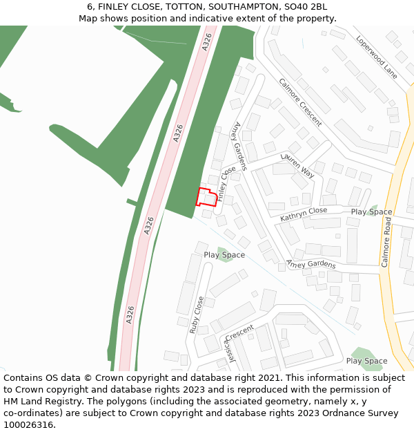 6, FINLEY CLOSE, TOTTON, SOUTHAMPTON, SO40 2BL: Location map and indicative extent of plot