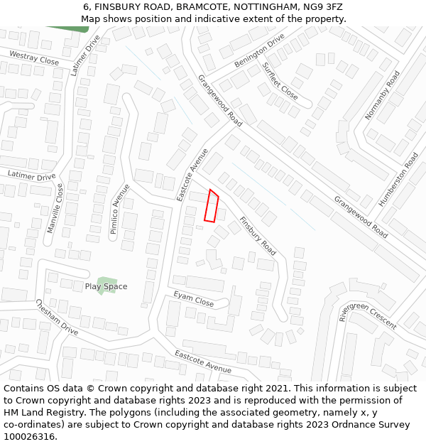 6, FINSBURY ROAD, BRAMCOTE, NOTTINGHAM, NG9 3FZ: Location map and indicative extent of plot