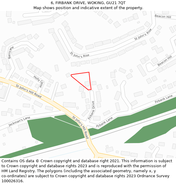 6, FIRBANK DRIVE, WOKING, GU21 7QT: Location map and indicative extent of plot