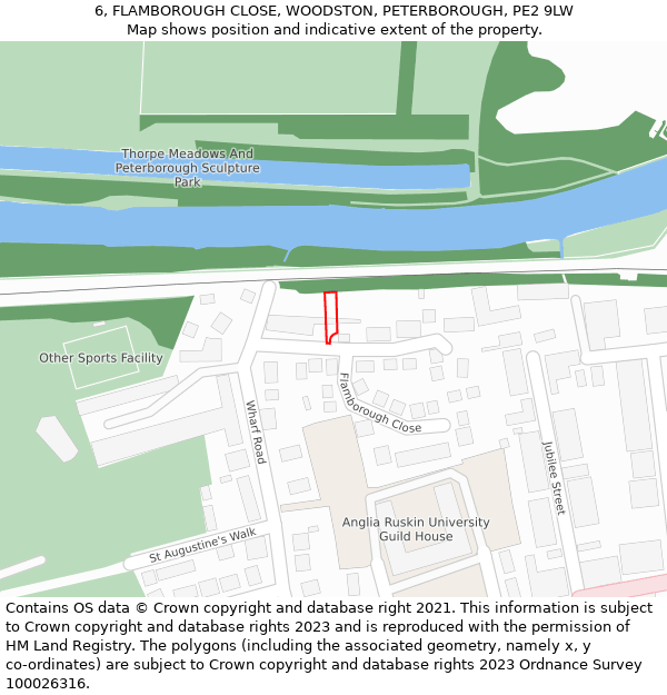 6, FLAMBOROUGH CLOSE, WOODSTON, PETERBOROUGH, PE2 9LW: Location map and indicative extent of plot