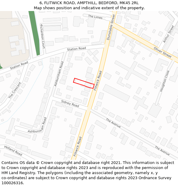 6, FLITWICK ROAD, AMPTHILL, BEDFORD, MK45 2RL: Location map and indicative extent of plot