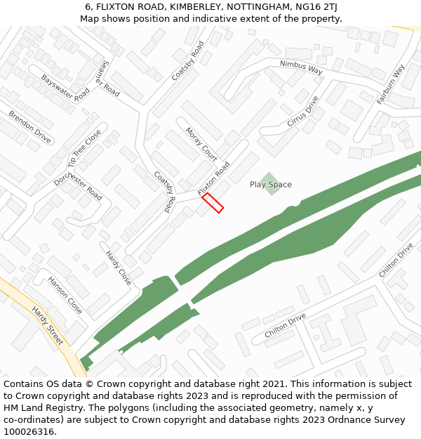 6, FLIXTON ROAD, KIMBERLEY, NOTTINGHAM, NG16 2TJ: Location map and indicative extent of plot