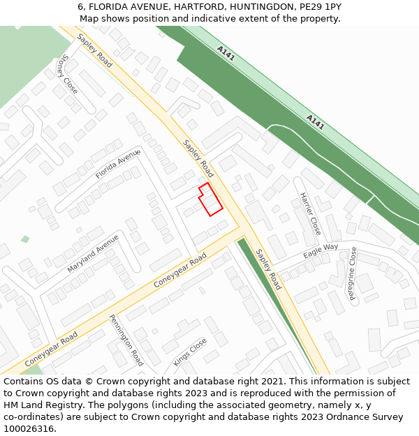 6, FLORIDA AVENUE, HARTFORD, HUNTINGDON, PE29 1PY: Location map and indicative extent of plot