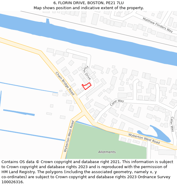 6, FLORIN DRIVE, BOSTON, PE21 7LU: Location map and indicative extent of plot