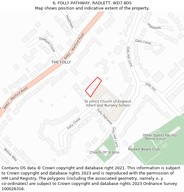 6, FOLLY PATHWAY, RADLETT, WD7 8DS: Location map and indicative extent of plot