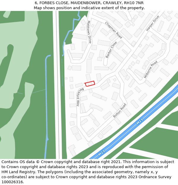 6, FORBES CLOSE, MAIDENBOWER, CRAWLEY, RH10 7NR: Location map and indicative extent of plot