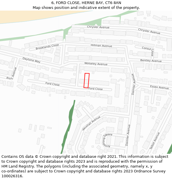 6, FORD CLOSE, HERNE BAY, CT6 8AN: Location map and indicative extent of plot