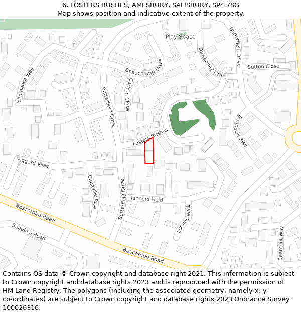 6, FOSTERS BUSHES, AMESBURY, SALISBURY, SP4 7SG: Location map and indicative extent of plot