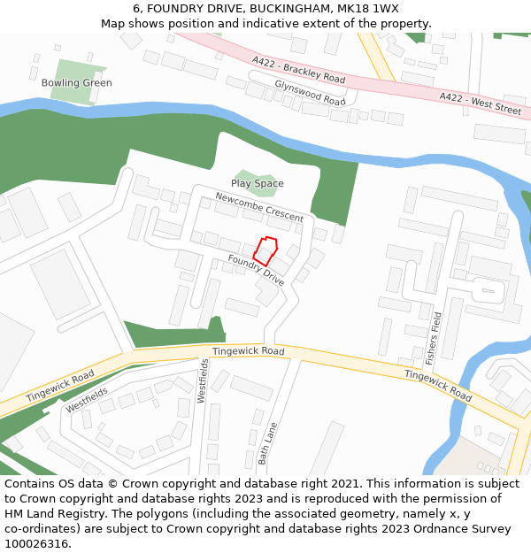 6, FOUNDRY DRIVE, BUCKINGHAM, MK18 1WX: Location map and indicative extent of plot