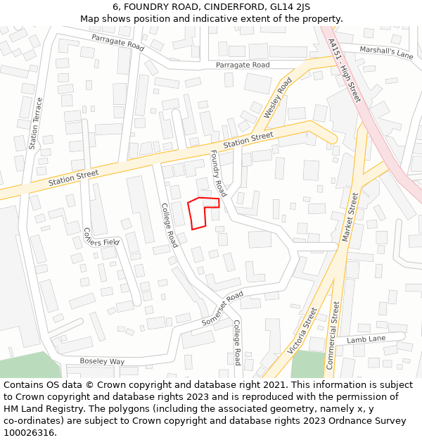 6, FOUNDRY ROAD, CINDERFORD, GL14 2JS: Location map and indicative extent of plot