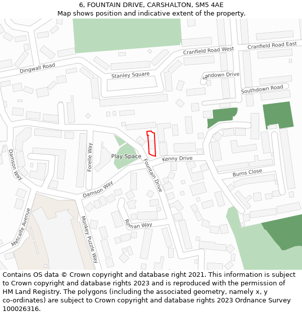 6, FOUNTAIN DRIVE, CARSHALTON, SM5 4AE: Location map and indicative extent of plot