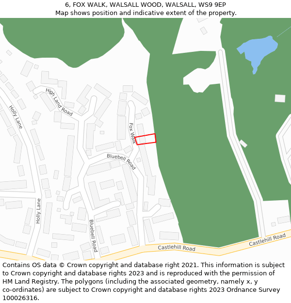 6, FOX WALK, WALSALL WOOD, WALSALL, WS9 9EP: Location map and indicative extent of plot