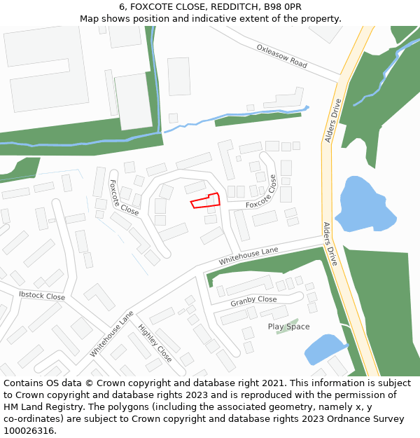 6, FOXCOTE CLOSE, REDDITCH, B98 0PR: Location map and indicative extent of plot