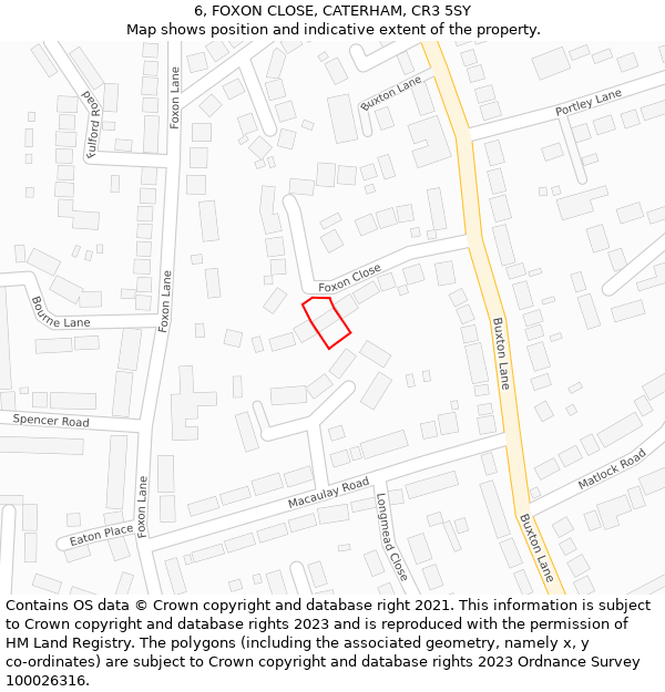 6, FOXON CLOSE, CATERHAM, CR3 5SY: Location map and indicative extent of plot