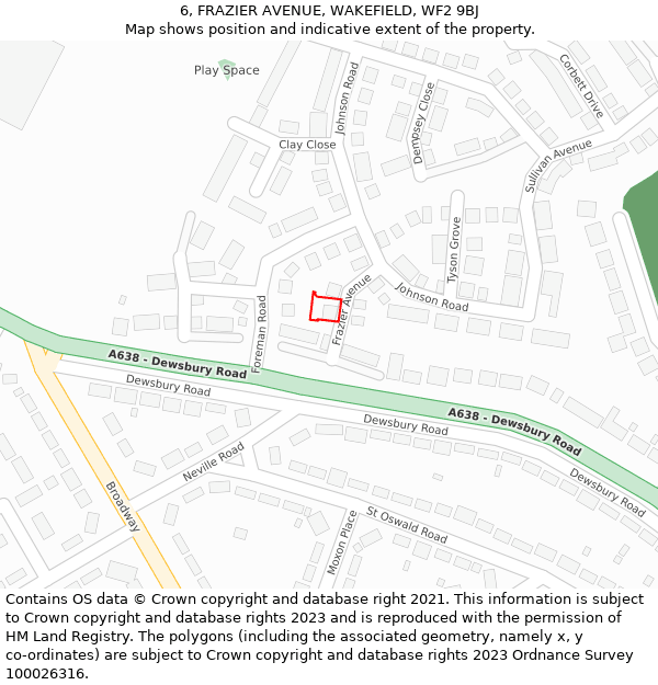 6, FRAZIER AVENUE, WAKEFIELD, WF2 9BJ: Location map and indicative extent of plot