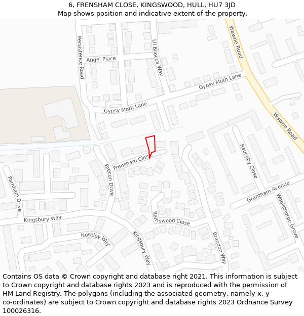 6, FRENSHAM CLOSE, KINGSWOOD, HULL, HU7 3JD: Location map and indicative extent of plot