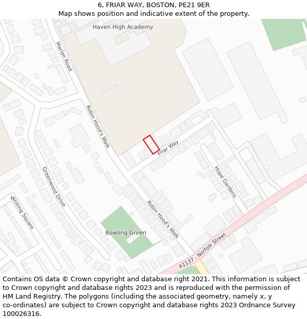 6, FRIAR WAY, BOSTON, PE21 9ER: Location map and indicative extent of plot