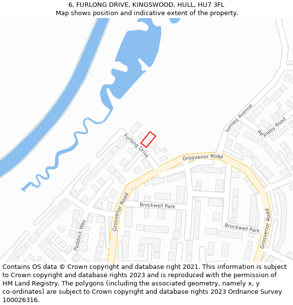 6, FURLONG DRIVE, KINGSWOOD, HULL, HU7 3FL: Location map and indicative extent of plot