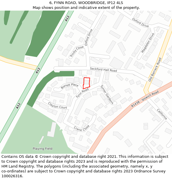 6, FYNN ROAD, WOODBRIDGE, IP12 4LS: Location map and indicative extent of plot