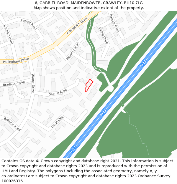 6, GABRIEL ROAD, MAIDENBOWER, CRAWLEY, RH10 7LG: Location map and indicative extent of plot