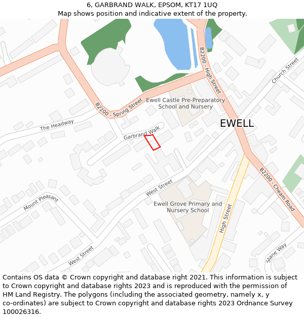 6, GARBRAND WALK, EPSOM, KT17 1UQ: Location map and indicative extent of plot