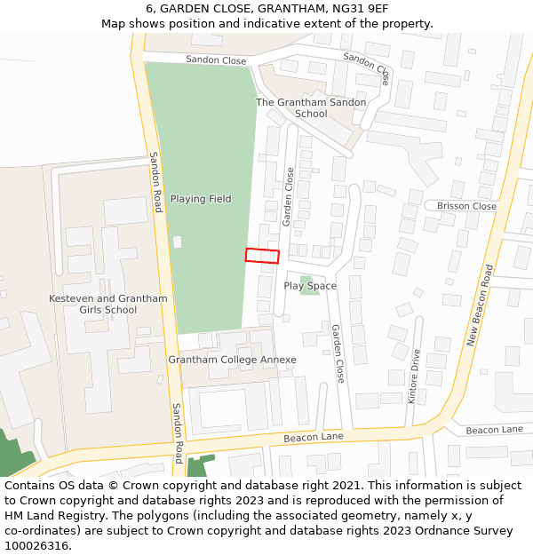 6, GARDEN CLOSE, GRANTHAM, NG31 9EF: Location map and indicative extent of plot