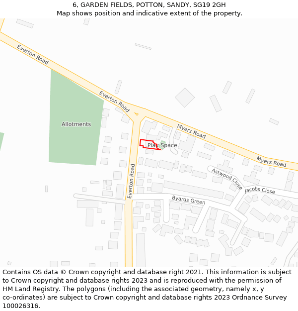 6, GARDEN FIELDS, POTTON, SANDY, SG19 2GH: Location map and indicative extent of plot