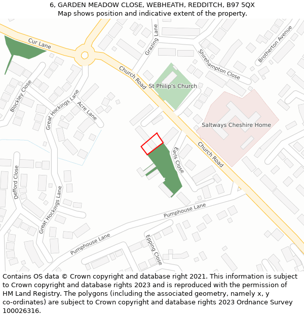 6, GARDEN MEADOW CLOSE, WEBHEATH, REDDITCH, B97 5QX: Location map and indicative extent of plot