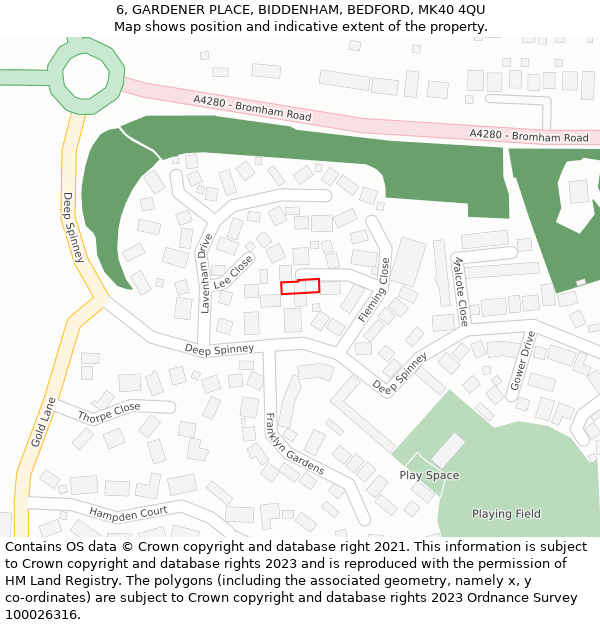 6, GARDENER PLACE, BIDDENHAM, BEDFORD, MK40 4QU: Location map and indicative extent of plot