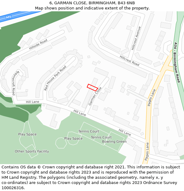 6, GARMAN CLOSE, BIRMINGHAM, B43 6NB: Location map and indicative extent of plot