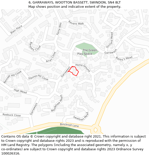 6, GARRAWAYS, WOOTTON BASSETT, SWINDON, SN4 8LT: Location map and indicative extent of plot