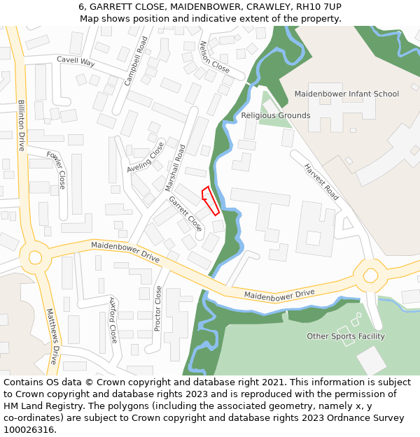 6, GARRETT CLOSE, MAIDENBOWER, CRAWLEY, RH10 7UP: Location map and indicative extent of plot