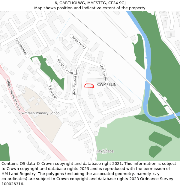 6, GARTHOLWG, MAESTEG, CF34 9GJ: Location map and indicative extent of plot