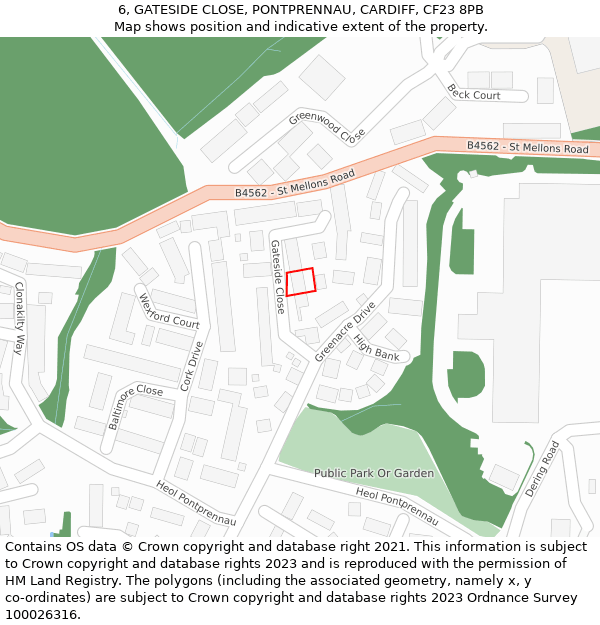 6, GATESIDE CLOSE, PONTPRENNAU, CARDIFF, CF23 8PB: Location map and indicative extent of plot
