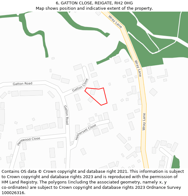 6, GATTON CLOSE, REIGATE, RH2 0HG: Location map and indicative extent of plot