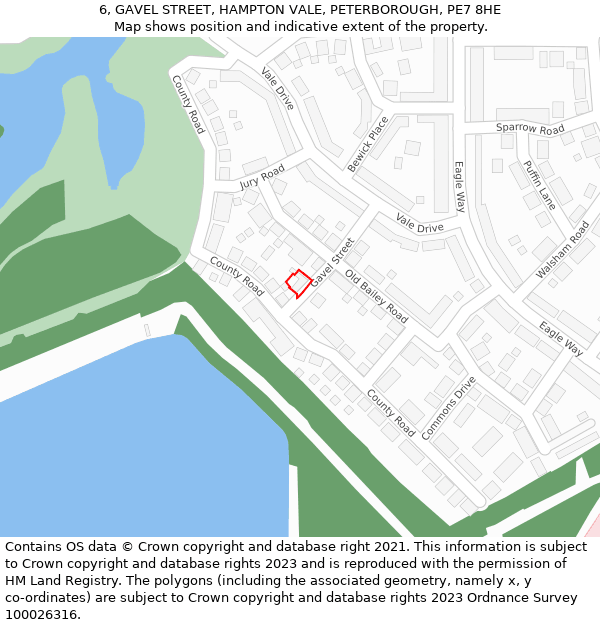 6, GAVEL STREET, HAMPTON VALE, PETERBOROUGH, PE7 8HE: Location map and indicative extent of plot