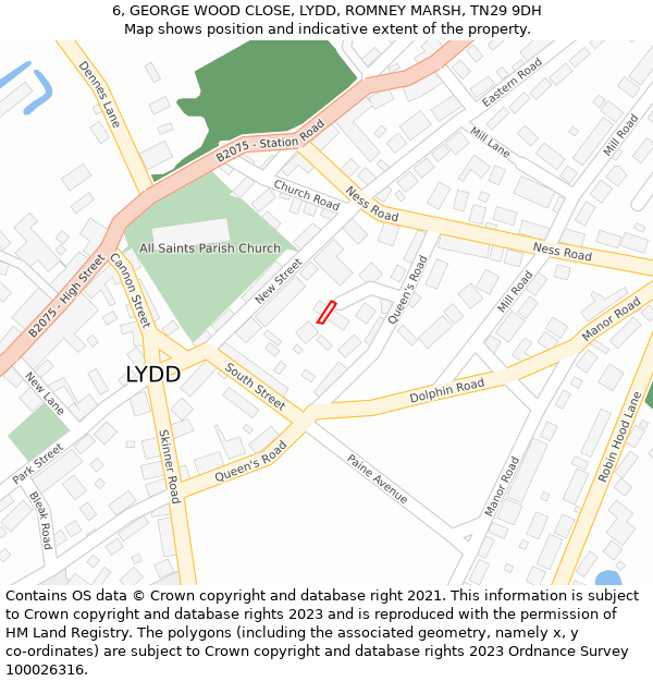 6, GEORGE WOOD CLOSE, LYDD, ROMNEY MARSH, TN29 9DH: Location map and indicative extent of plot