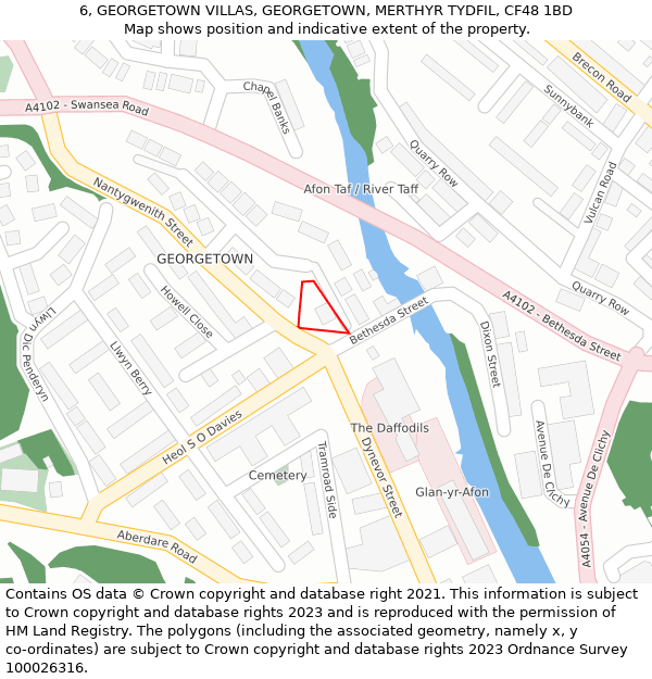 6, GEORGETOWN VILLAS, GEORGETOWN, MERTHYR TYDFIL, CF48 1BD: Location map and indicative extent of plot