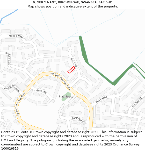 6, GER Y NANT, BIRCHGROVE, SWANSEA, SA7 0HD: Location map and indicative extent of plot