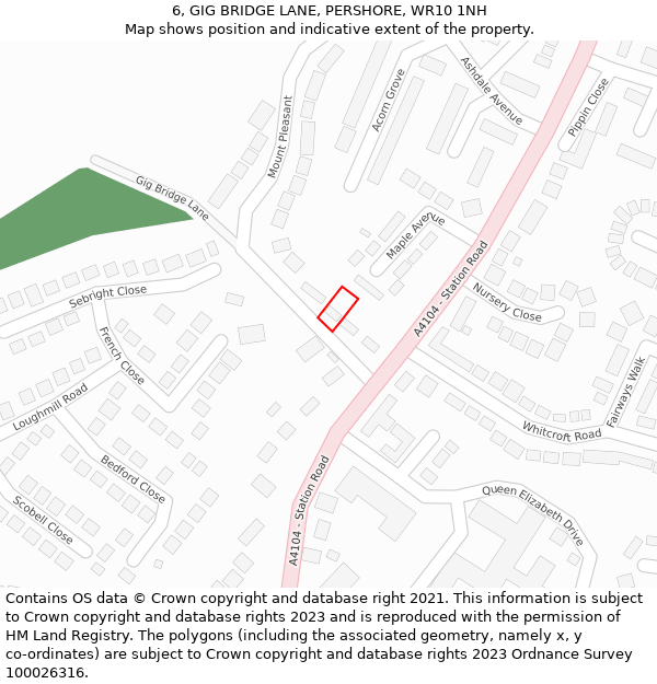 6, GIG BRIDGE LANE, PERSHORE, WR10 1NH: Location map and indicative extent of plot