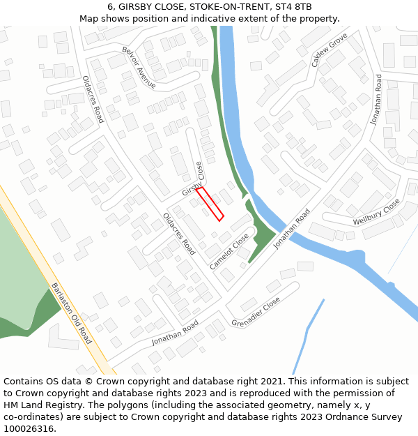 6, GIRSBY CLOSE, STOKE-ON-TRENT, ST4 8TB: Location map and indicative extent of plot